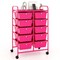 Costway 10-Drawer Storage Cart Utility Rolling Trolley Kitchen Office Organizer Black/Clear/Macaron/Grey/Black Gardient/Multicolor/Pink/RainbowithWhite/Hot Pink/Skin Pink/Purple